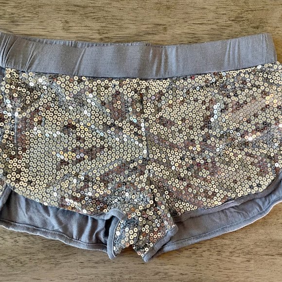 New Silver Sequin Booty Shorts L Large Rave - Picture 3 of 5